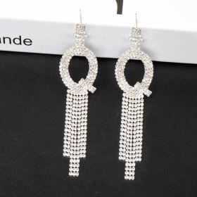 Fashion Jewelry 925 Silver Needle Ornaments Rhinestone Letter B Earrings Banquet Tassel Ear Ornaments Female (Color: Silver, style: Q)