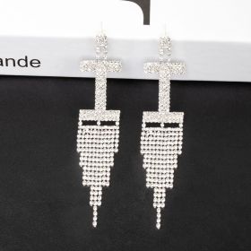 Fashion Jewelry 925 Silver Needle Ornaments Rhinestone Letter B Earrings Banquet Tassel Ear Ornaments Female (Color: Silver, style: I)