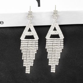 Fashion Jewelry 925 Silver Needle Ornaments Rhinestone Letter B Earrings Banquet Tassel Ear Ornaments Female (Color: Silver, style: A)