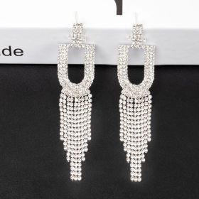 Fashion Jewelry 925 Silver Needle Ornaments Rhinestone Letter B Earrings Banquet Tassel Ear Ornaments Female (Color: Silver, style: U)
