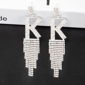 Fashion Jewelry 925 Silver Needle Ornaments Rhinestone Letter B Earrings Banquet Tassel Ear Ornaments Female (Color: Silver, style: K)