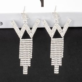 Fashion Jewelry 925 Silver Needle Ornaments Rhinestone Letter B Earrings Banquet Tassel Ear Ornaments Female (Color: Silver, style: W)