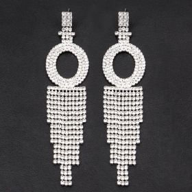 Fashion Jewelry 925 Silver Needle Ornaments Rhinestone Letter B Earrings Banquet Tassel Ear Ornaments Female (Color: Silver, style: O)
