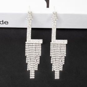 Fashion Jewelry 925 Silver Needle Ornaments Rhinestone Letter B Earrings Banquet Tassel Ear Ornaments Female (Color: Silver, style: L)