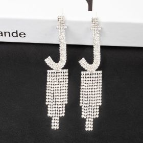 Fashion Jewelry 925 Silver Needle Ornaments Rhinestone Letter B Earrings Banquet Tassel Ear Ornaments Female (Color: Silver, style: J)
