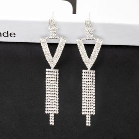 Fashion Jewelry 925 Silver Needle Ornaments Rhinestone Letter B Earrings Banquet Tassel Ear Ornaments Female (Color: Silver, style: V)