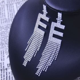 Fashion Jewelry 925 Silver Needle Ornaments Rhinestone Letter B Earrings Banquet Tassel Ear Ornaments Female (Color: Silver, style: E)