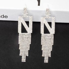 Fashion Jewelry 925 Silver Needle Ornaments Rhinestone Letter B Earrings Banquet Tassel Ear Ornaments Female (Color: Silver, style: N)