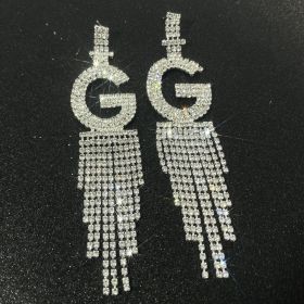 Fashion Jewelry 925 Silver Needle Ornaments Rhinestone Letter B Earrings Banquet Tassel Ear Ornaments Female (Color: Silver, style: G)