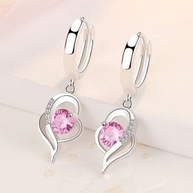 Long Fashion New Tide Heart-shaped Earrings White Copper Jewelry (Color: Pink diamonds)