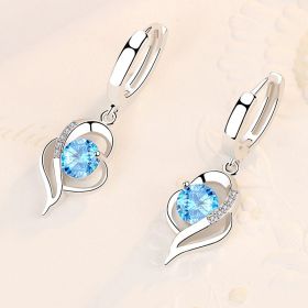 Long Fashion New Tide Heart-shaped Earrings White Copper Jewelry (Color: Blue diamonds)