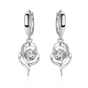 Long Fashion New Tide Heart-shaped Earrings White Copper Jewelry (Color: White diamonds)