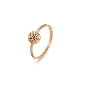 Jewelry Laser Viking Compass Stainless Steel Ring (Color: Rose Gold, size: number 9)