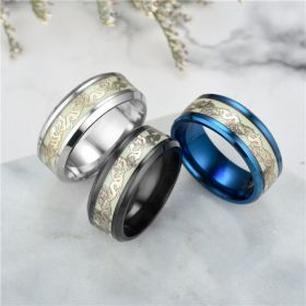 European And American New Hot Titanium Steel Fluorescent Double Dragon Ring Luminous Double Dragon Stainless Steel Jewelry Factory Direct Sales W (Color: Steel Color Gold Leaf, size: No6)