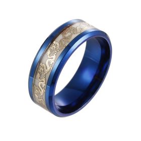 European And American New Hot Titanium Steel Fluorescent Double Dragon Ring Luminous Double Dragon Stainless Steel Jewelry Factory Direct Sales W (Color: Blue Gold Leaf, size: No6)