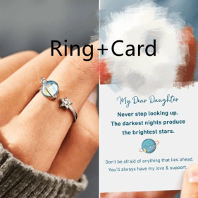 Revolving Planet Compression Decompression Female Ring Fashion Jewelry (Color: Ring and card, size: Adjustable opening)