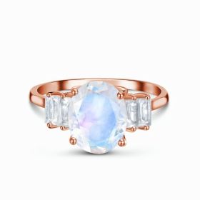 S925 Sterling Silver Oval Moonstone Ring Jewelry (Dimensions: 8, Color: Green)