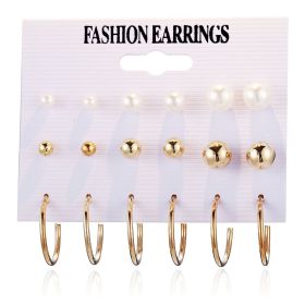 European And American Jewelry Pearl Earring Circle Suit 9 Pairs (Color: 5485Set)