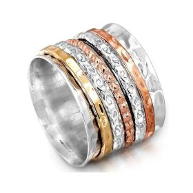 Jewelry Retro Personality Multi-layer Rotatable Ring (Color: Silver, size: number 6)