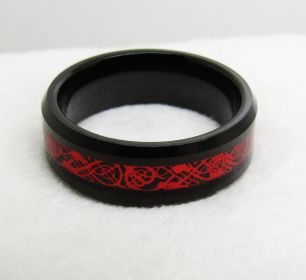 Tungsten Gold Ring Men's Chamfering Electric Black Inlaid Black Red Dragon Fashion Popular European And American Jewelry (Color: Red, size: US No11)