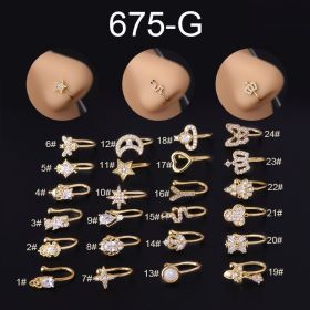 New Micro Inlaid Zircon Nose Ring Puncture Jewelry Without Holes (Color: Gold, style: 23style)