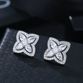 Flower Alloy Jewelry Clover Lady Stud Earrings (Color: Silver)