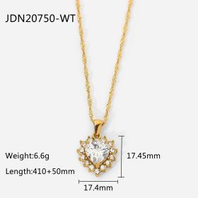 Women's Zircon Heart Necklace Stainless Steel Jewelry 18k Gold Chain Necklace Shiny Green/pink/white Pendant Necklace (select: JDN20750-white)