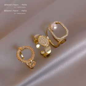 2022 New Classic Geometric Round Square Adjustable Gold Color Rings Korean Fashion Jewelry For Woman Girls Party Set Accessories (Stone Color: Style C, Ring Size: Resizable)