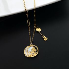 Titanium steel does not fade immediately rich light luxury high-end white mother-of-pearl necklace niche design women's jewelry (select: gold)