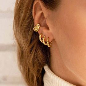 Wholesale Customised Gold Huggie Twisted Jewelry Statement 14K Gold Brass Hoop Earrings Women (Color: Gold)