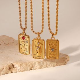 18k Vacuum Electroplating Gold Zircon Rope Chain Necklace Stainless Steel Square Sun Star Seal Pendant Necklace Jewelry Women (select: DUYEN95-lovers)