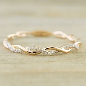 Twisted Diamond Ring Fashion Simple Jewelry (Color: Gold, size: 10)