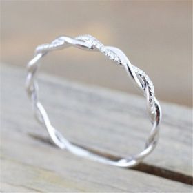 Twisted Diamond Ring Fashion Simple Jewelry (Color: Silver, size: 8)