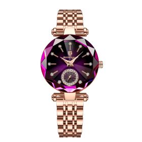 POEDAGAR Watch for Women Luxury Jewelry Design Rose Gold Steel Quartz Wristwatches Waterproof Fashion Swiss Brand Ladies Watches (Color: Purple, size: 1)