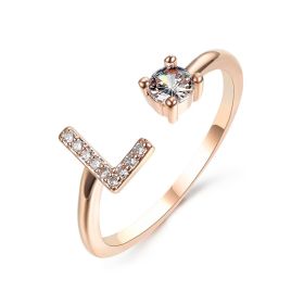 New Design Adjustable 26 Initial Letter Ring Fashion Jewelry For Women Simple Elegant Jewelry (Color: Rose Gold, style: L)
