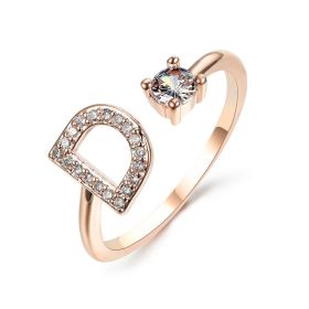 New Design Adjustable 26 Initial Letter Ring Fashion Jewelry For Women Simple Elegant Jewelry (Color: Rose Gold, style: D)