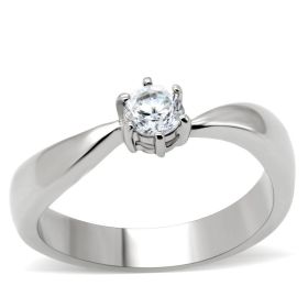 TK201 - High polished (no plating) Stainless Steel Ring with AAA Grade CZ in Clear (size: 7)