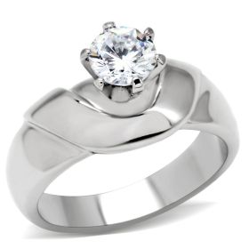 TK191 - High polished (no plating) Stainless Steel Ring with AAA Grade CZ in Clear (size: 6)